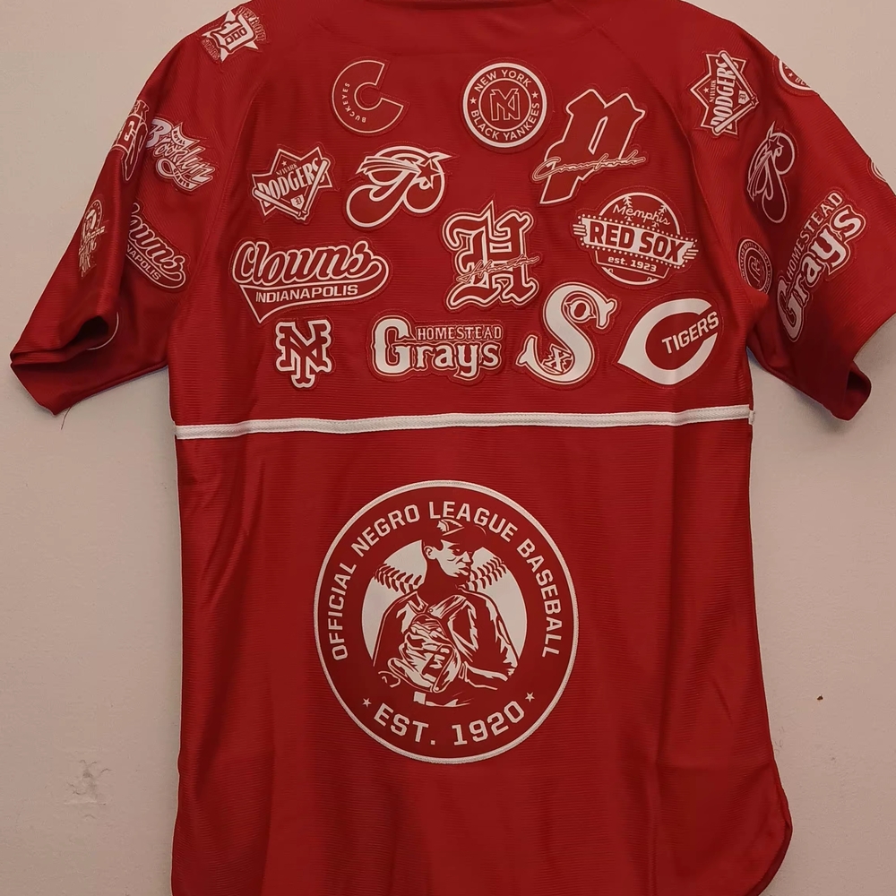 Headgear Collage Button Down Red Baseball Jersey - Picture 4 of 4